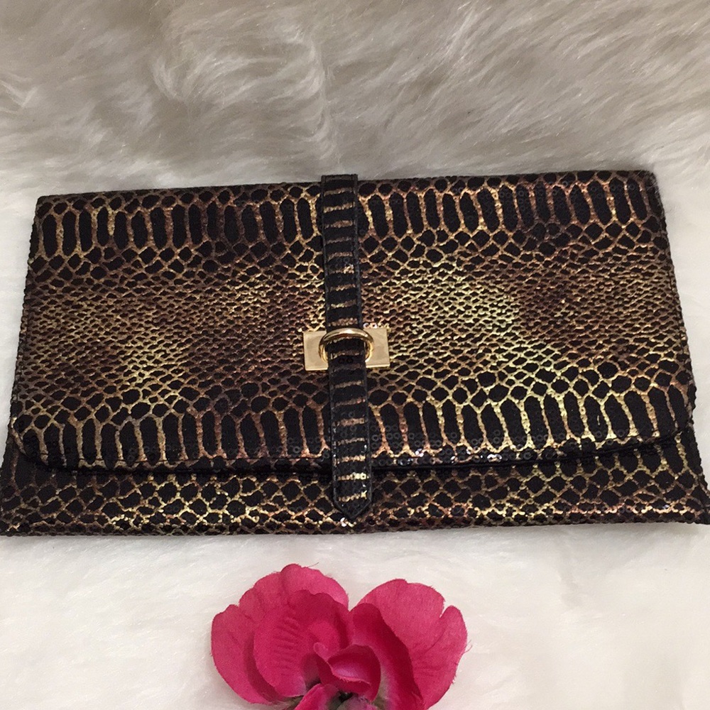 No Tags Metallic Sequin Snakeprint Leather Clutch